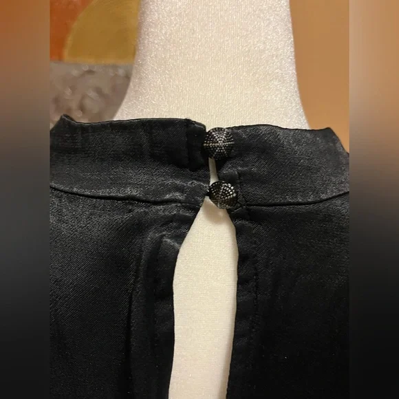 Maeve Anthropologie Black Satin and Vegan Leather Mini Dress. Cowl neck. Size 16 - Picture 9 of 16